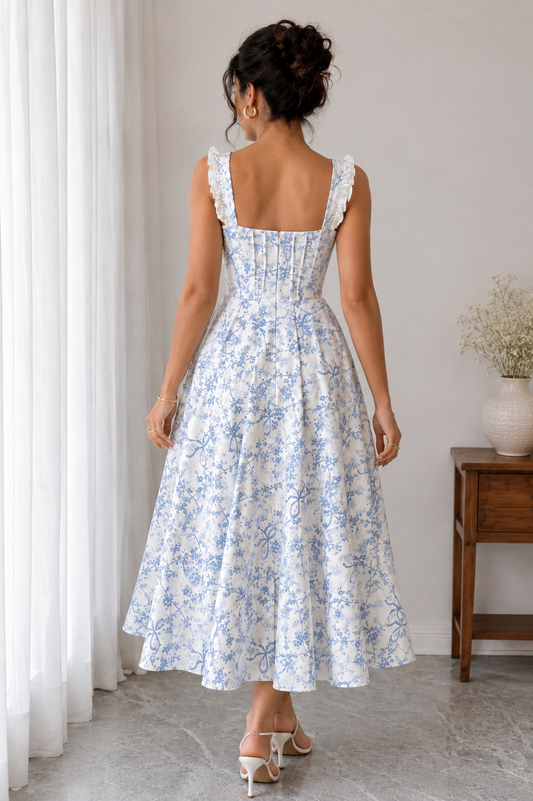 Blue Blossom Floral Midi Dress