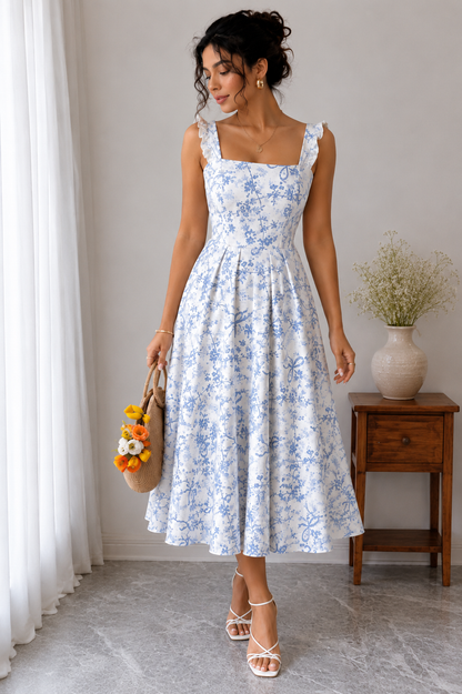 Blue Blossom Floral Midi Dress