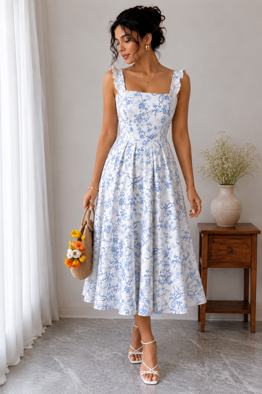 Blue Blossom Floral Midi Dress