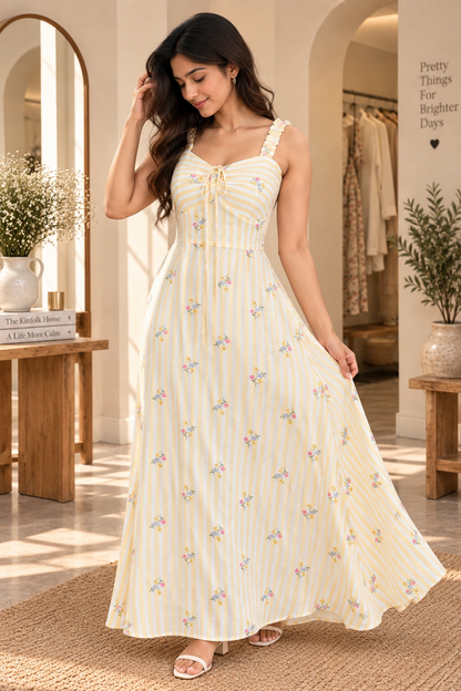 Sunlit Floral Stripe Dress