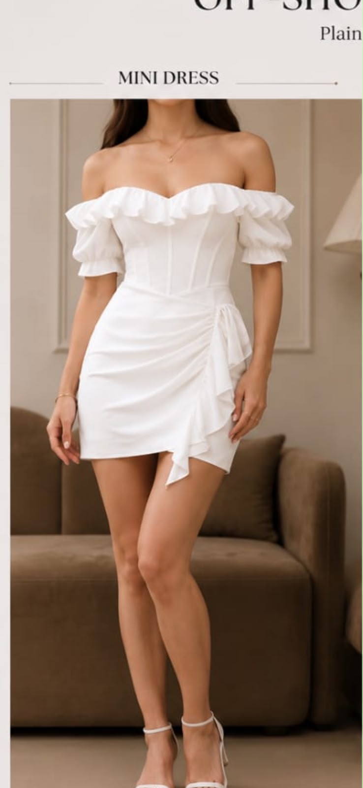 Pearl Off-Shoulder Corset Ruffle Mini Dress"